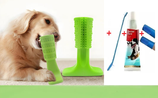 JUGUETE CEPILLO PARA LIMPEZA DE LOS DIENTES PARA PERROS+ CEPILLO DE DIENTES + CREMA DENTAL + 2 DEDALES DE LIMPIEZA