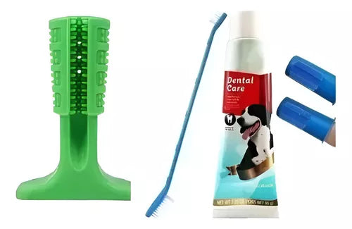 JUGUETE CEPILLO PARA LIMPEZA DE LOS DIENTES PARA PERROS+ CEPILLO DE DIENTES + CREMA DENTAL + 2 DEDALES DE LIMPIEZA